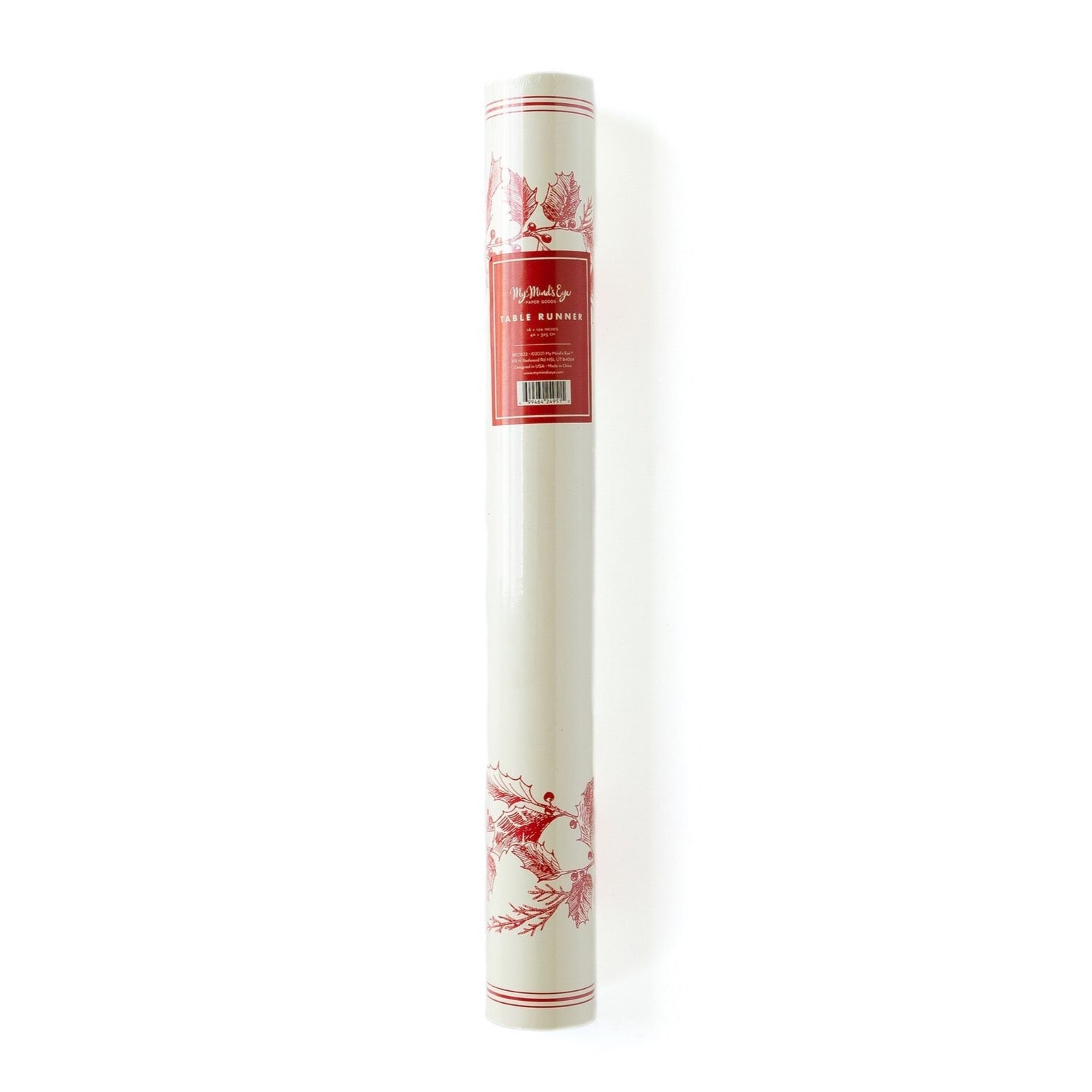 Cream & Red Holly Paper Table Runner | The Party Darling