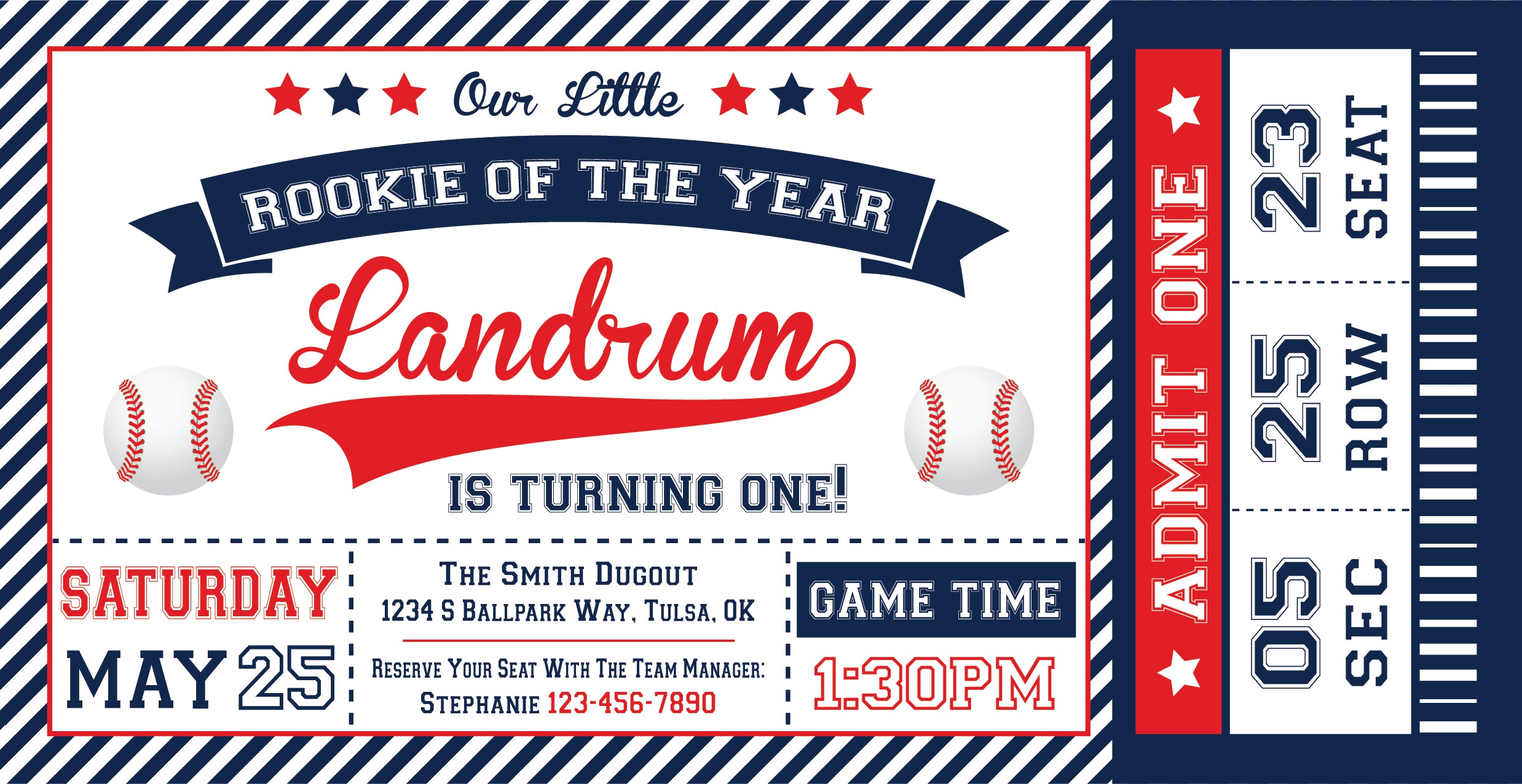 Baseball Ticket Birthday Party Invitation