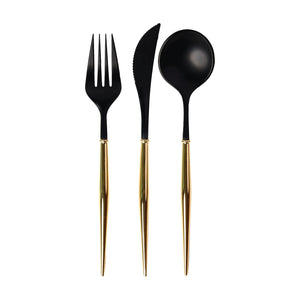 Gold & Black Plastic Cutlery Set for 8 | The Party Darling