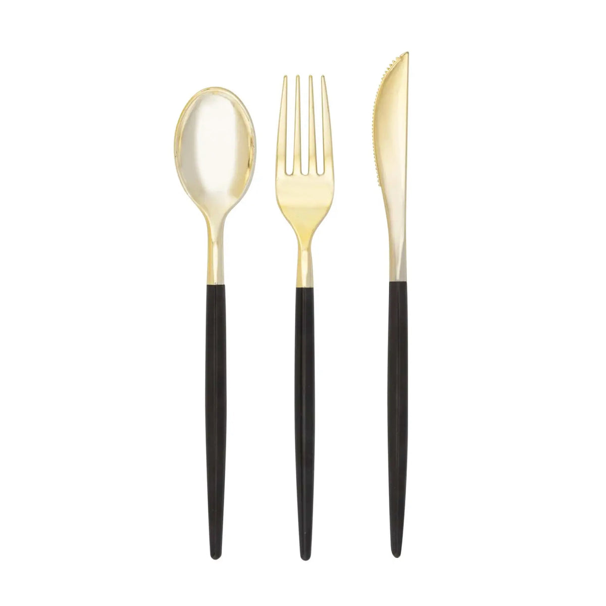 Black & Gold Plastic Cutlery Set for 8 | The Party Darling