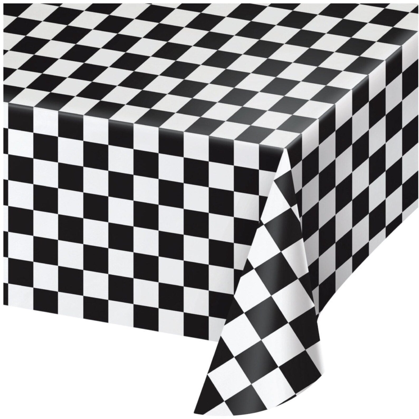 Black and White Checkered Plastic Table Cover 54" x 108" | The Party Darling