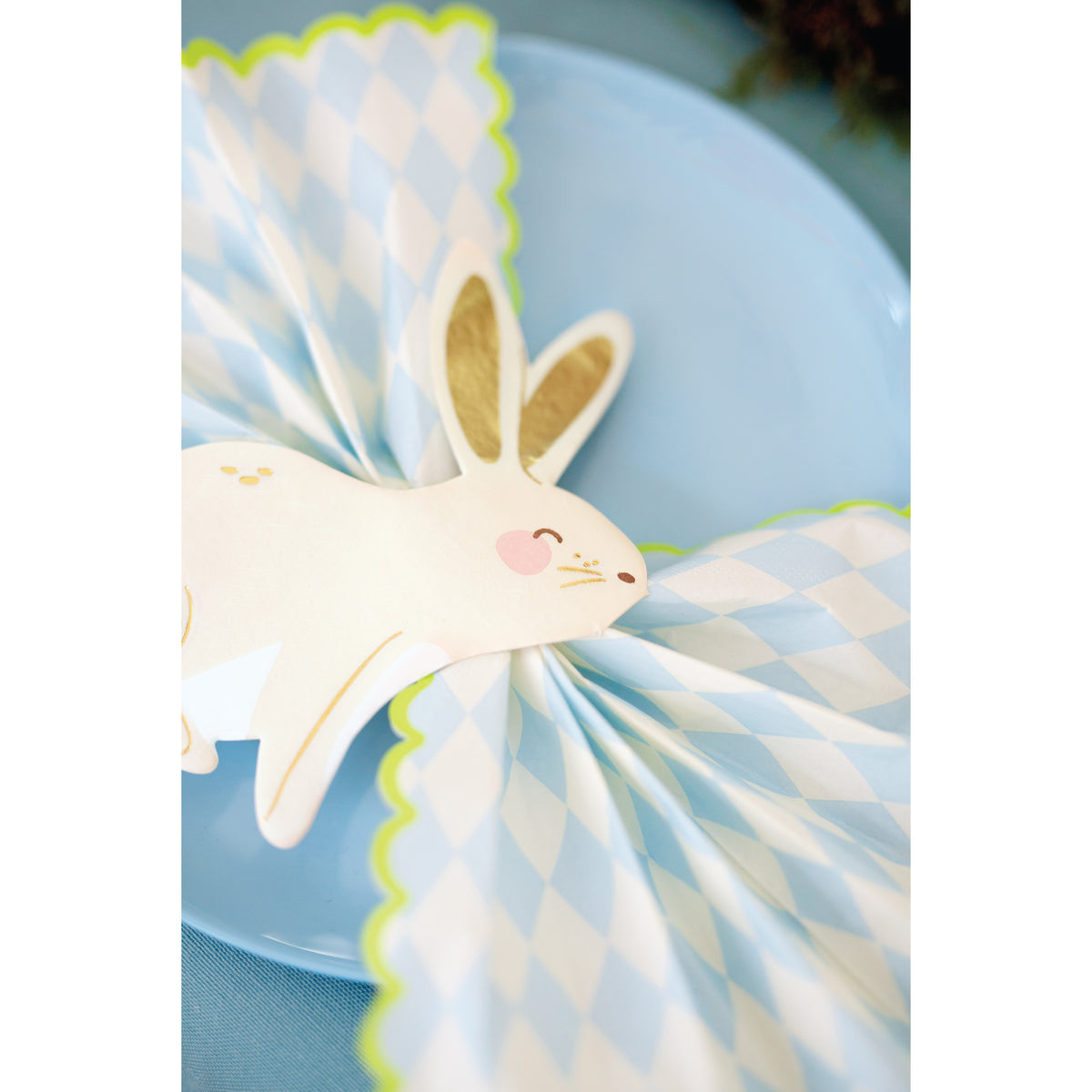 Blue & Cream Rhombus Scalloped Lunch Napkins 20ct Place Setting
