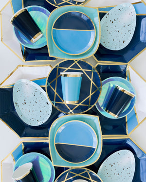 Blue & Gold Markle Paper Cups 8ct | The Party Darling