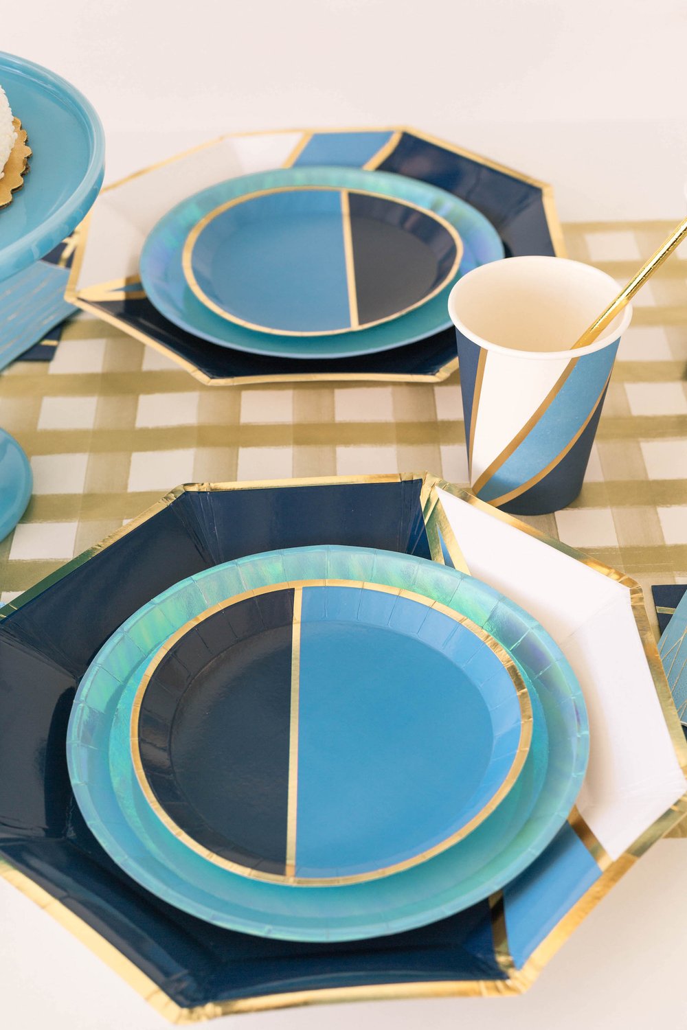 Blue & Gold Markle Dessert Plates 8ct - The Party Darling