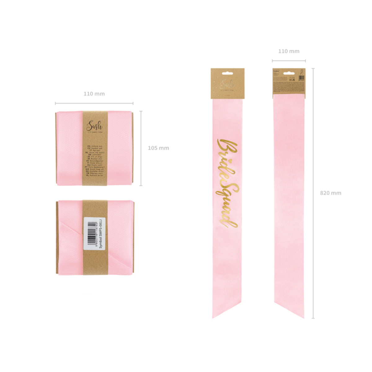Pink & Gold Bride Squad Sash Measurements