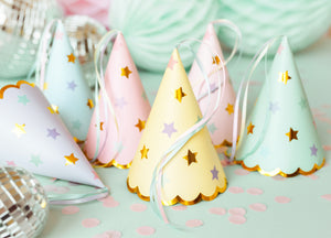 Assorted Pastel Star Party Hats 6ct Up Close
