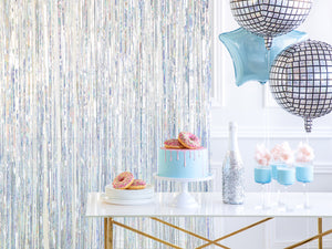 Silver Holographic Fringe Curtain Backdrop 3ft - The Party Darling