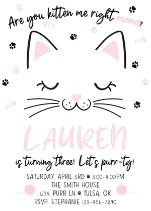 Purrfect Cat Pawty Digital Birthday Invitation Front | The Party Darling