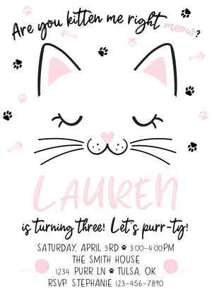 Purrfect Cat Pawty Digital Birthday Invitation Front | The Party Darling