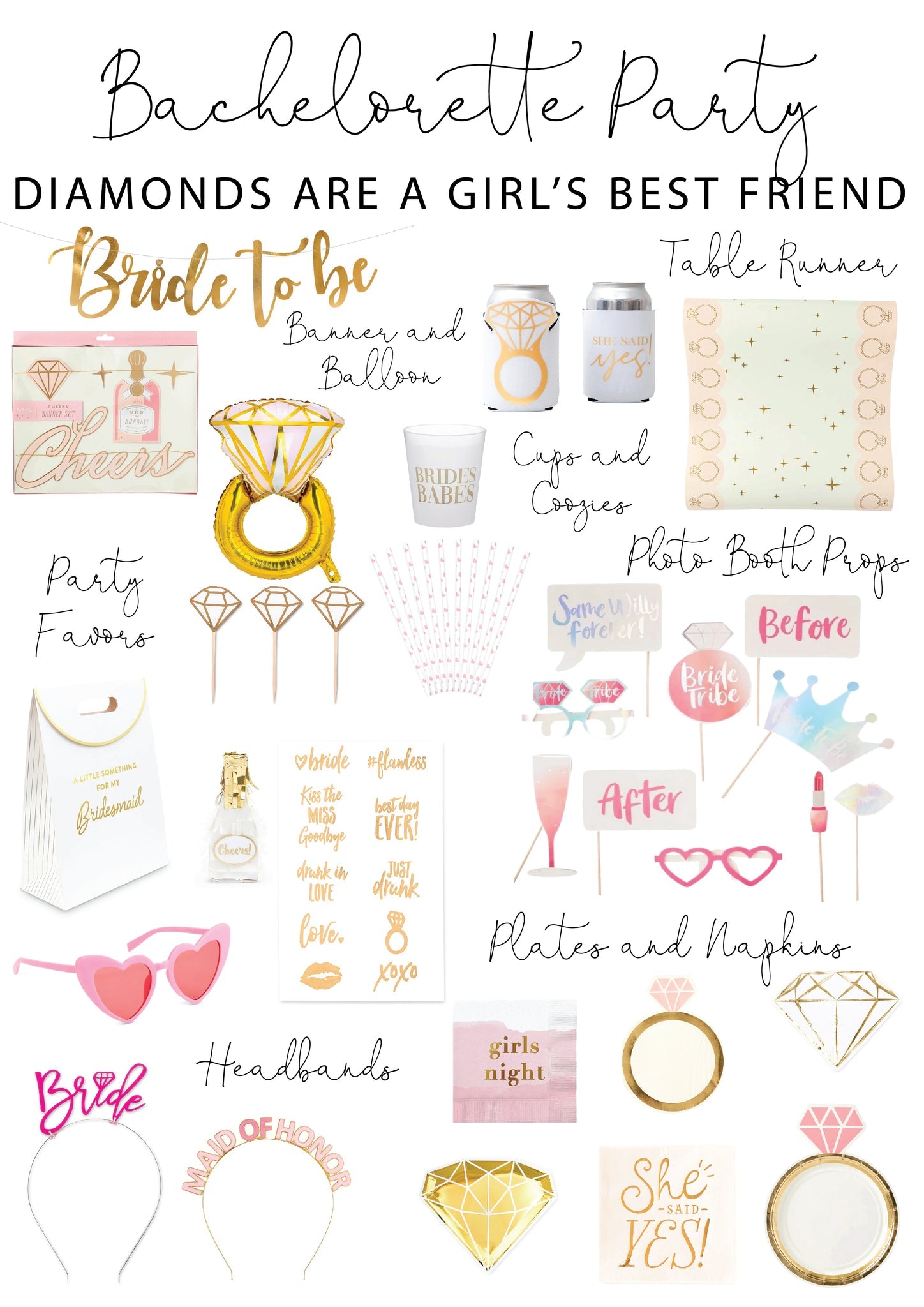 Gold & Pink Diamond Ring Paper Table Runner 10ft | The Party Darling