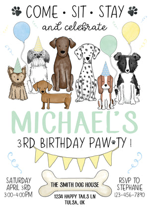 Dog Pawty Birthday Party Invitation Front | The Party Darling