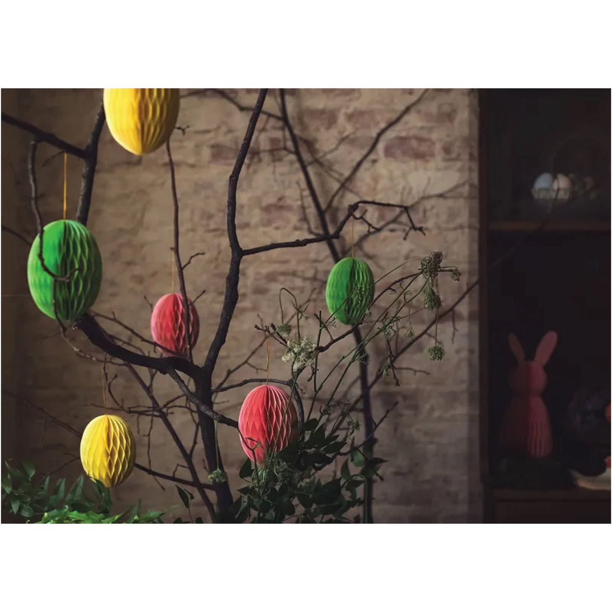 Yellow Egg Honeycomb Decoration 4.75in Hanging on Tree