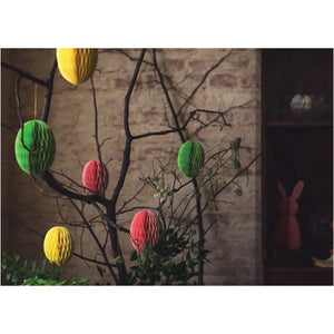 Yellow Egg Honeycomb Decoration 4.75in Hanging on Tree
