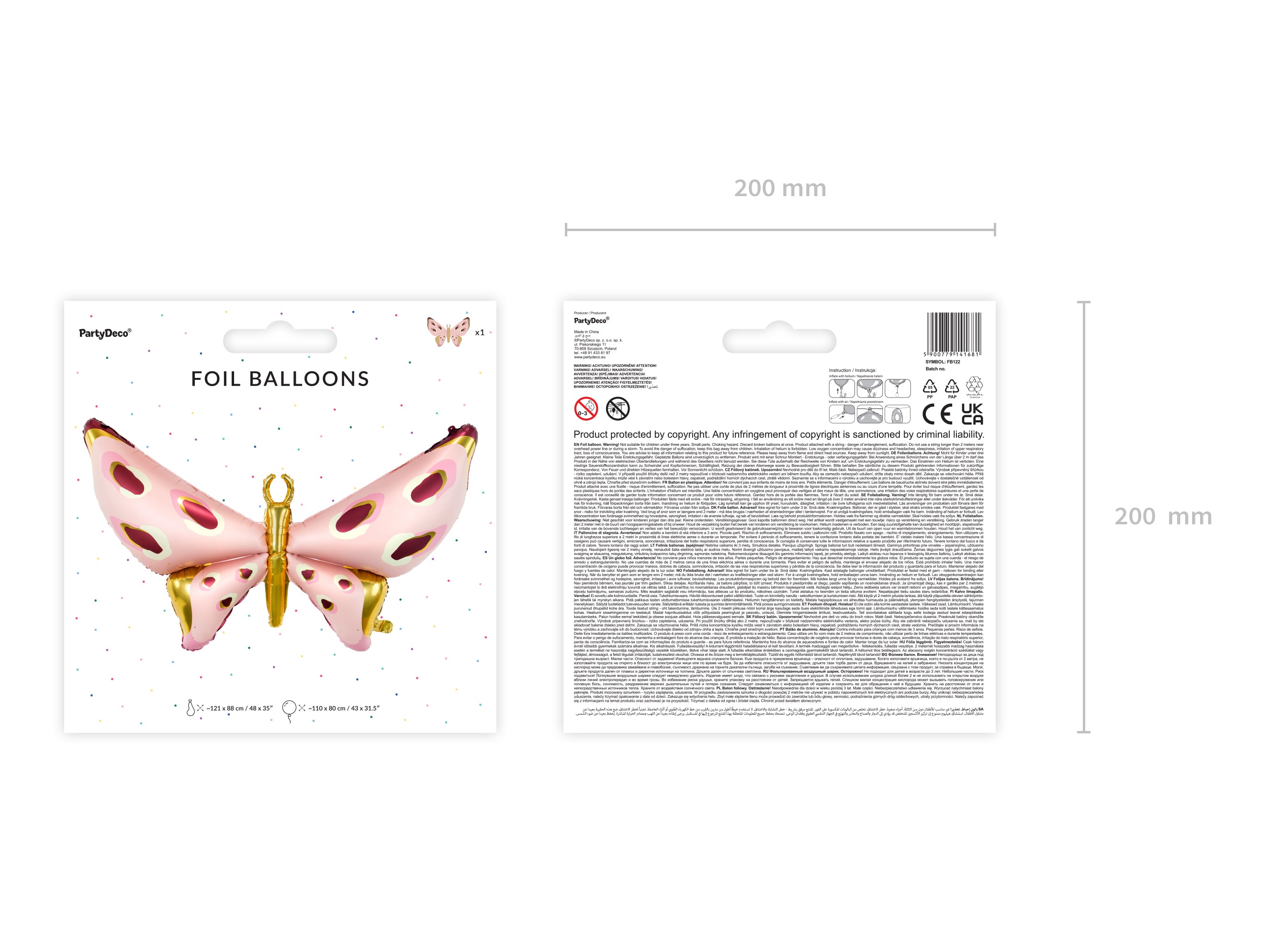 Pink & Gold Butterfly Balloon 48in Packaged