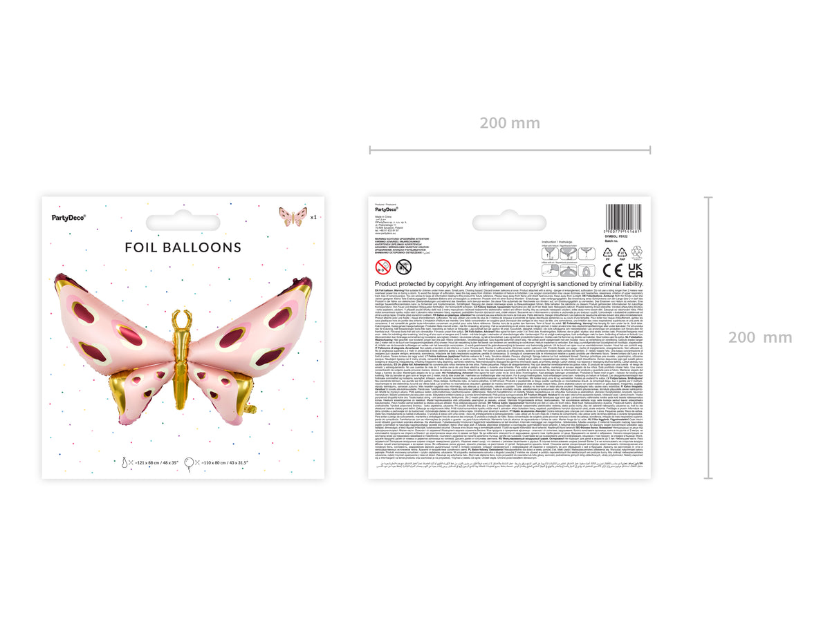 Pink & Gold Butterfly Balloon 48in Packaged
