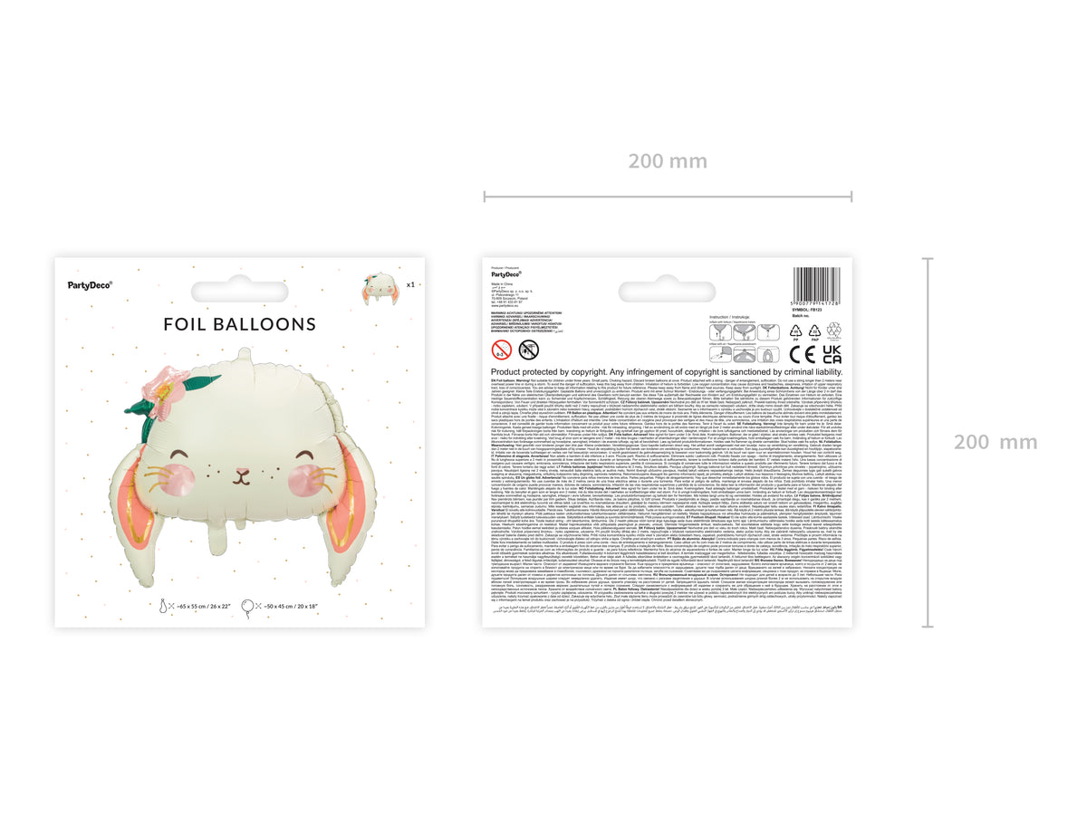 Cute Bunny Face Foil Balloon 20in Packaged