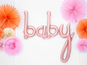 Rose Gold Baby Script Letter Balloon Banner backdrop