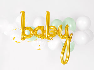 Gold Baby Letter Balloon Banner and balloons