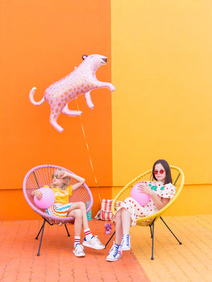 girls with Cute Leopard Balloon 40.5"