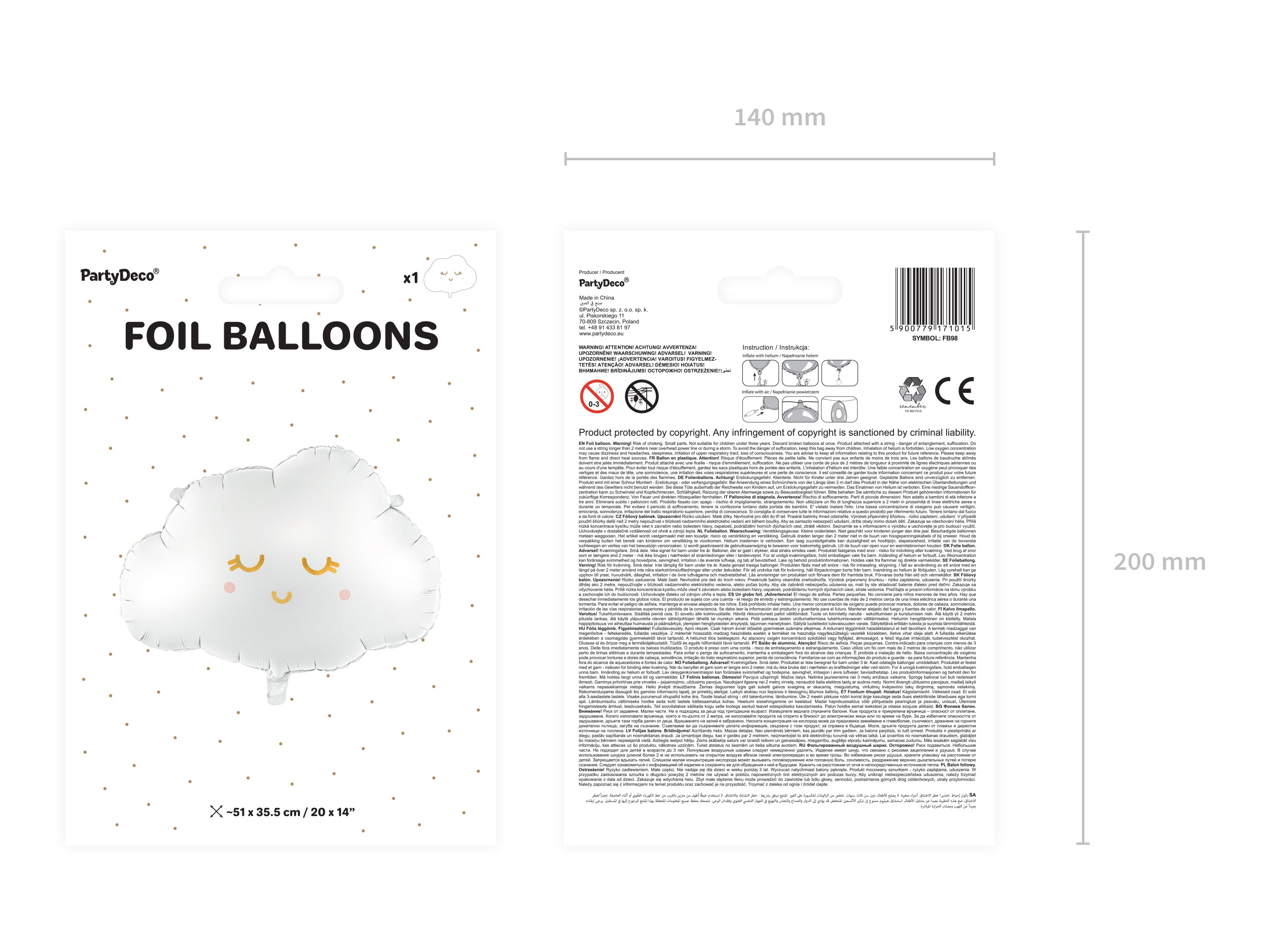 Sleepy Cloud Balloon 25in Packaged