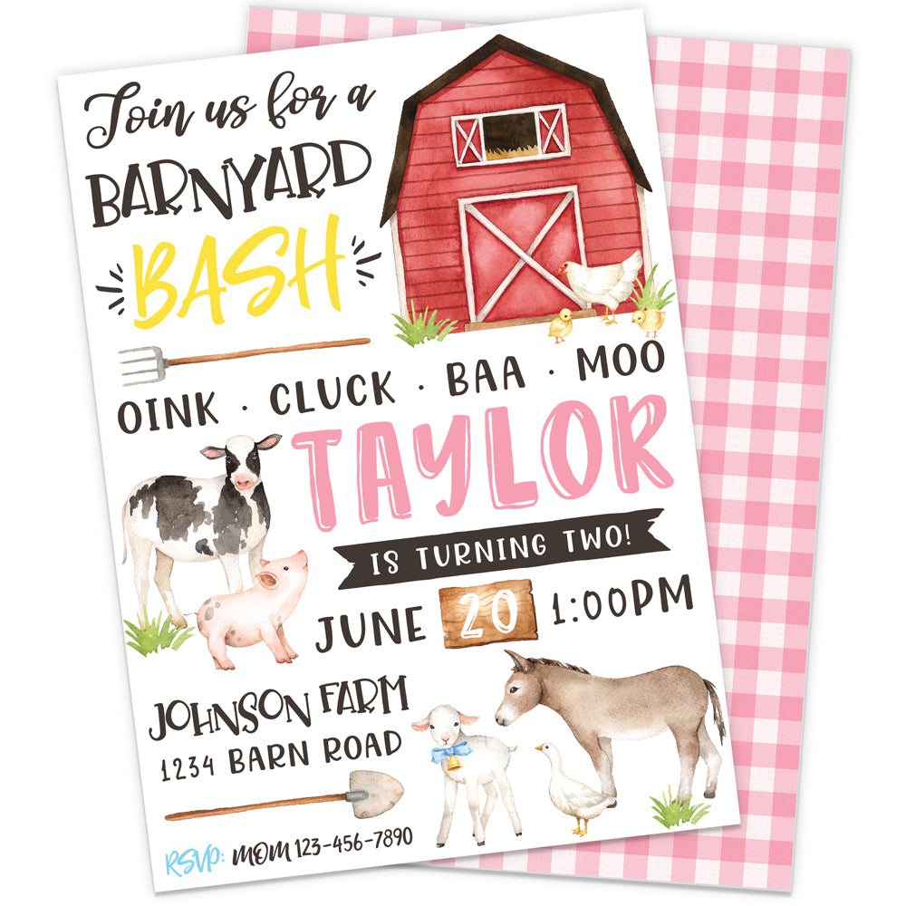 Farm Birthday Party Invitation Pink