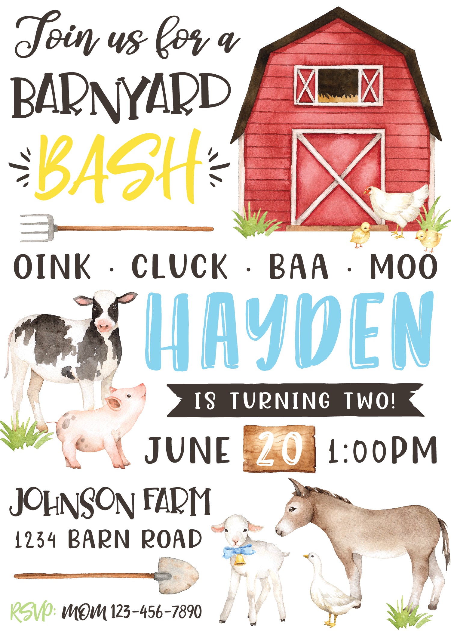 Farm Birthday Party Invitation Red