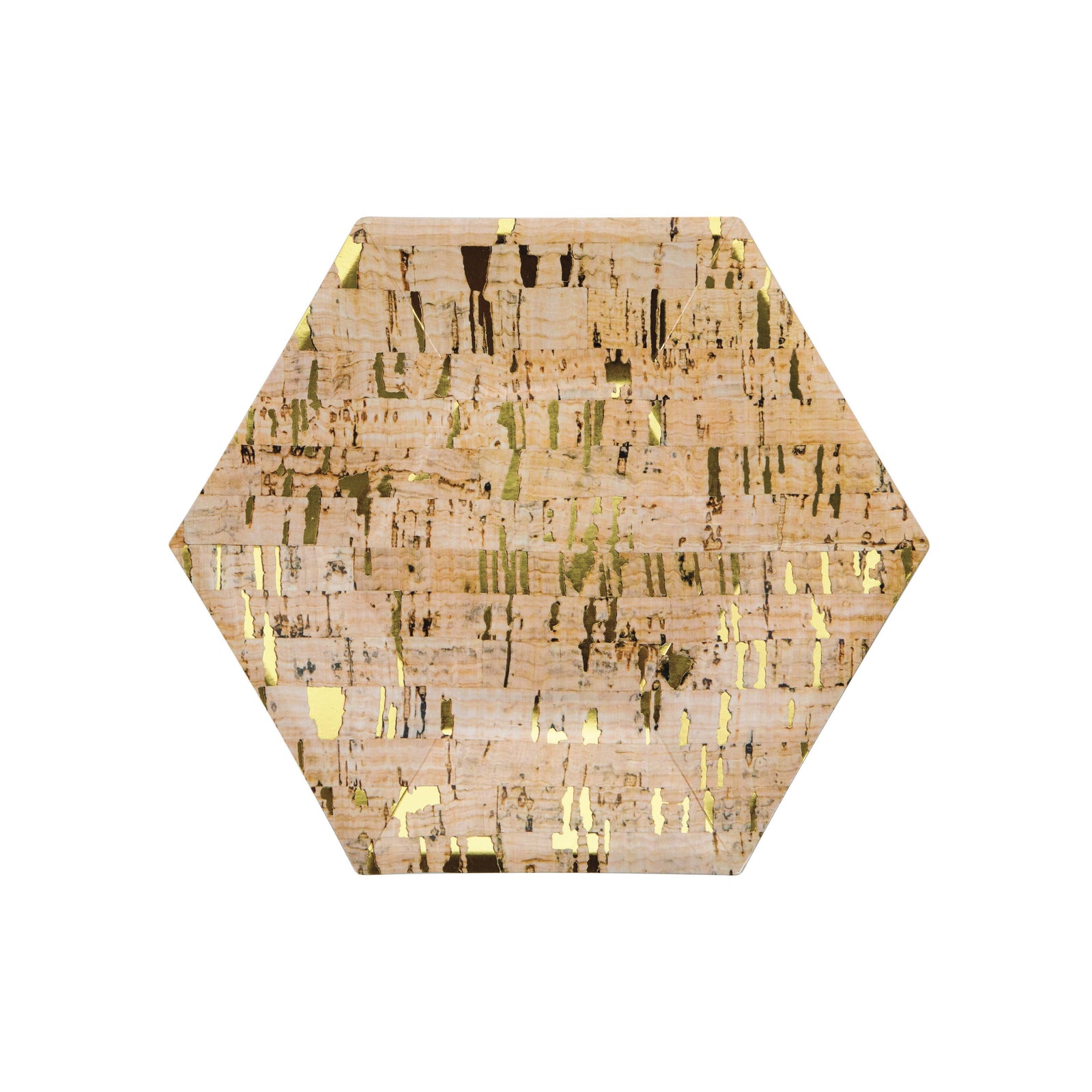 Hexagon Gold Foil Cork Dessert Plates 8ct | The Party Darling