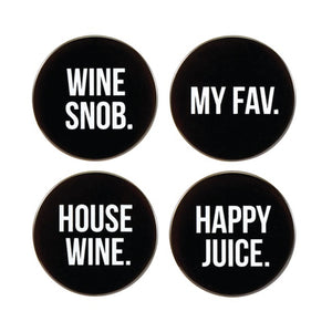 Fun Worded Black Wine Bottle Stoppers 4ct | The Party Darling