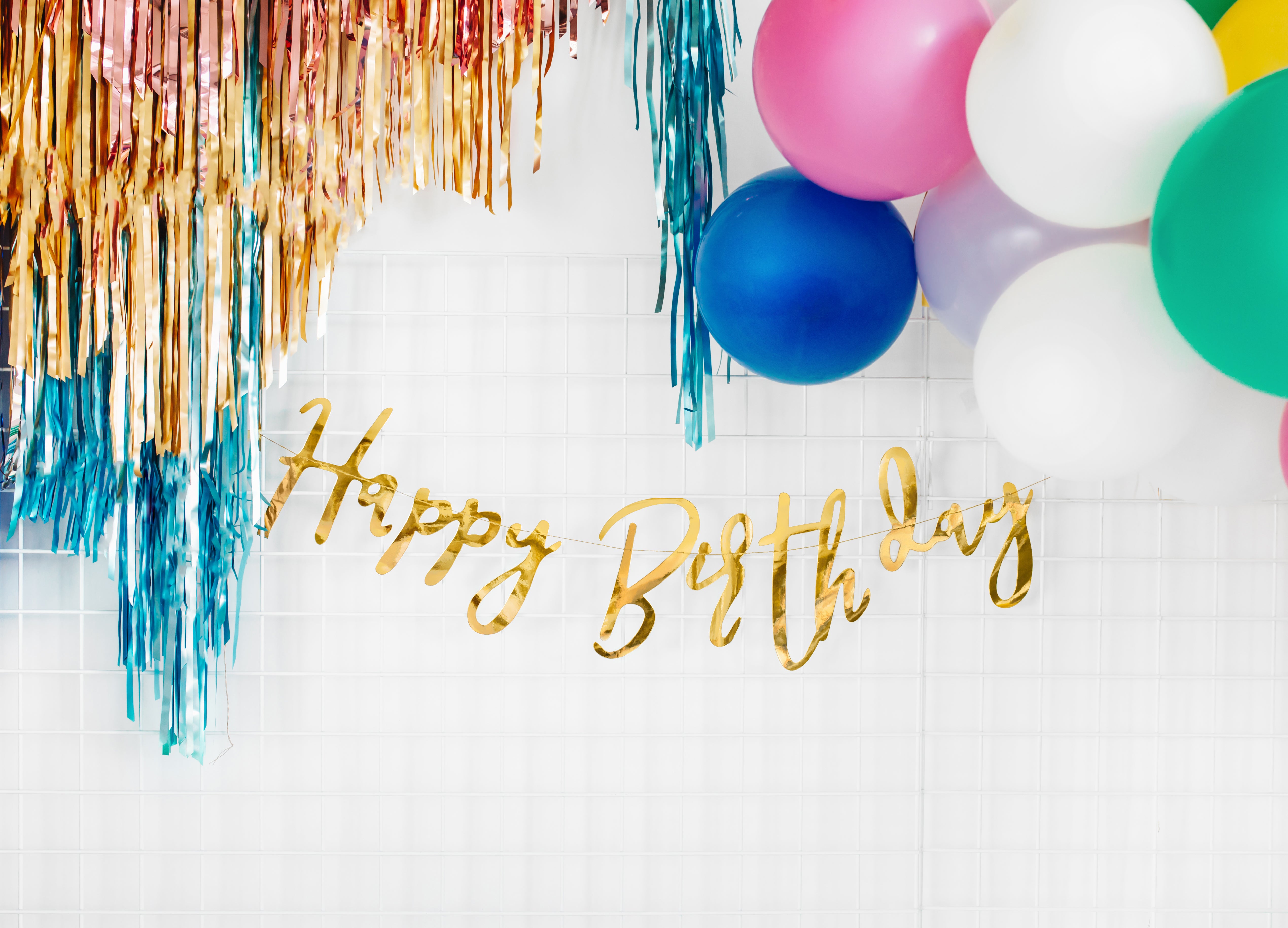 Gold Happy Birthday Letter Banner backdrop