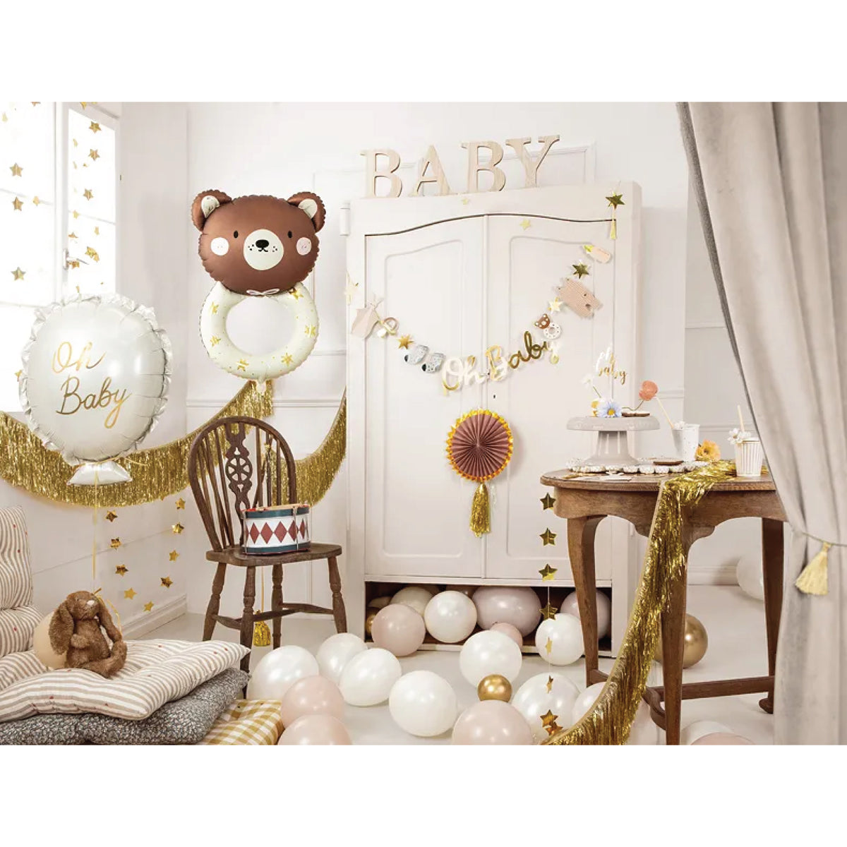 Teddy Bear Rattler Foil Balloon 26in Gender Nuetral Decor