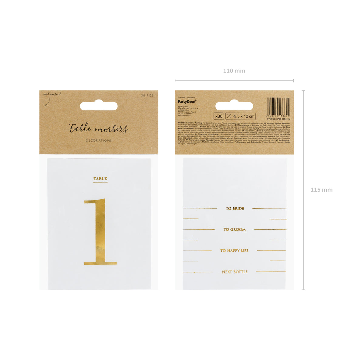 Gold Table Numbers for Wine Bottles (1-15) 30ct Package