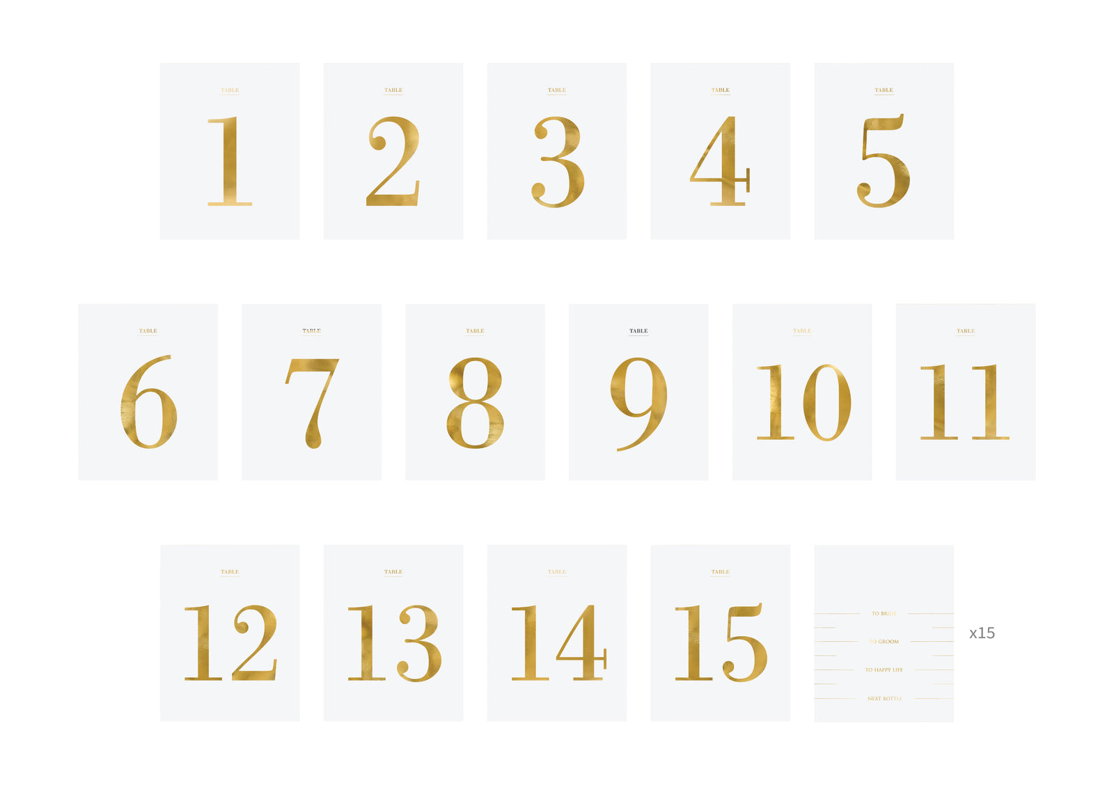 Gold Table Numbers for Wine Bottles (1-15) 30ct | The Party Darling