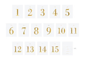 Gold Table Numbers for Wine Bottles (1-15) 30ct | The Party Darling