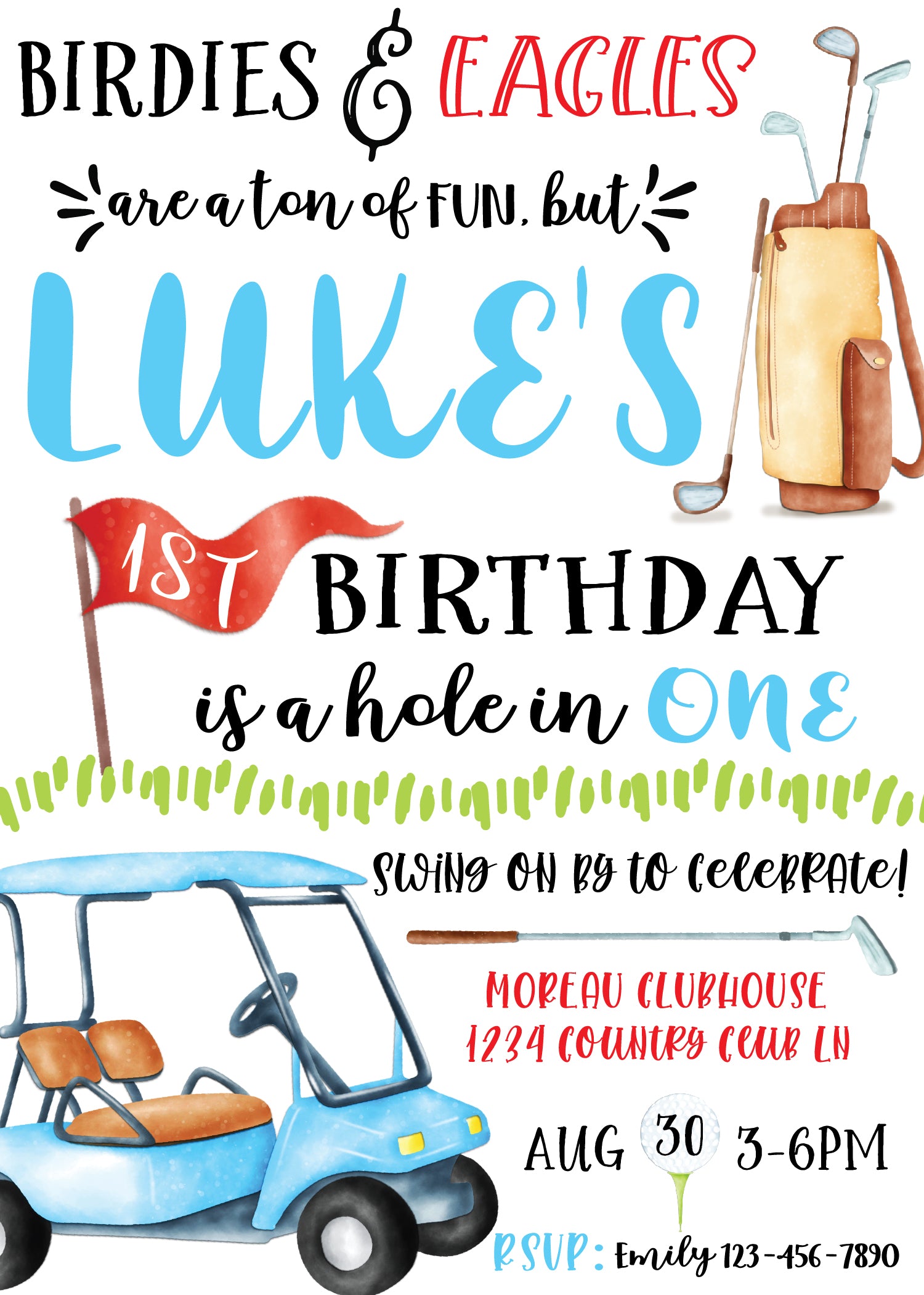 Birdie & Eagles Golf Birthday Party Invitation - The Party Darling