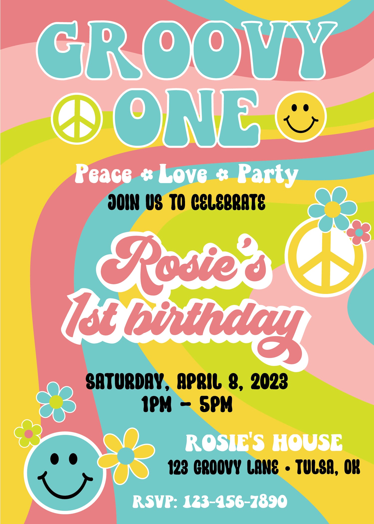 Groovy One First Birthday Invitation | The Party Darling