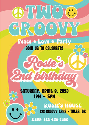 Two Groovy Birthday Party Invitation Front | The Party Darling