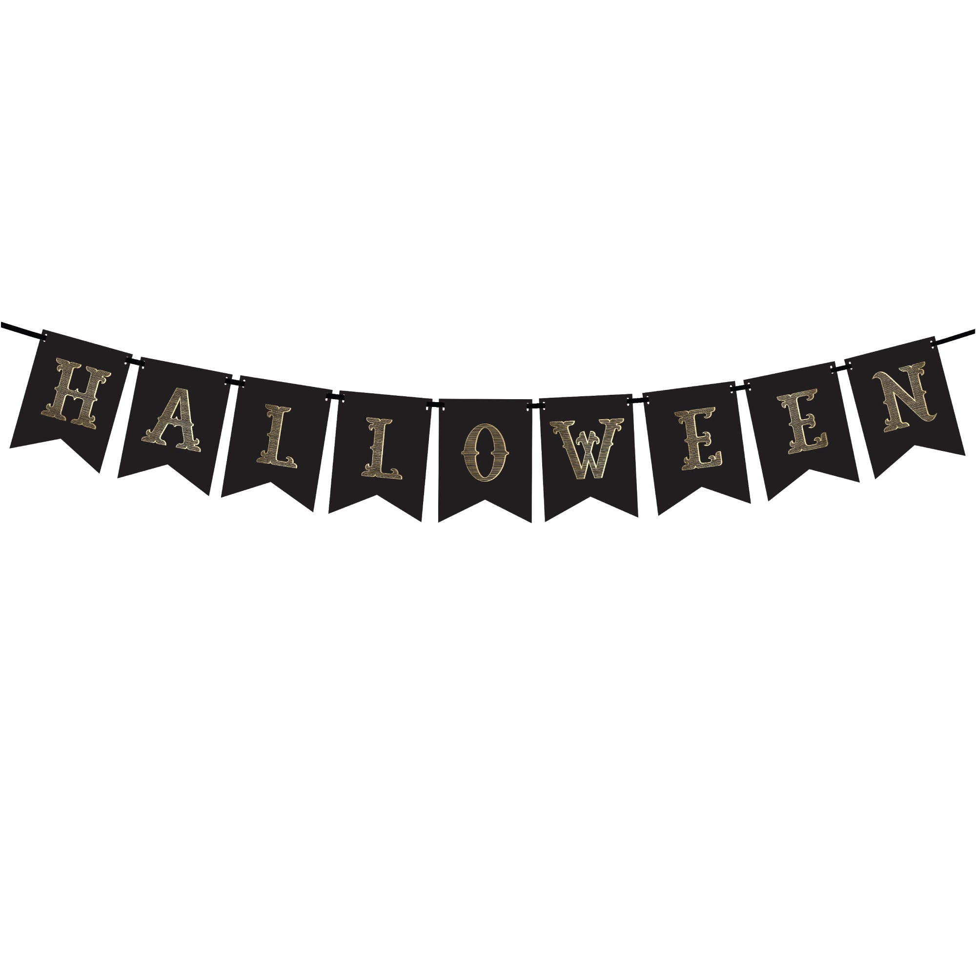 Black and Gold Halloween Pennant Banner