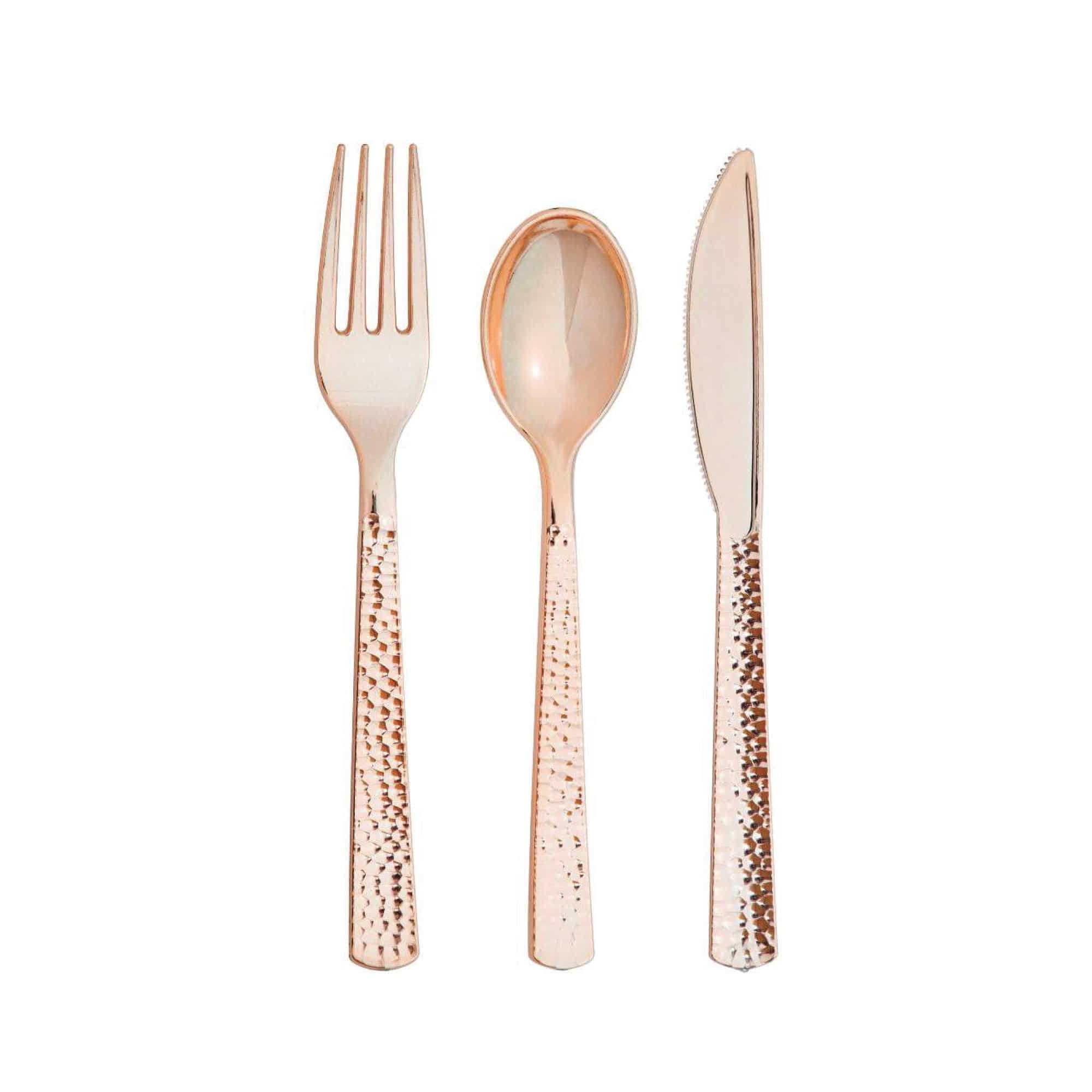 Rose Gold Premium Plastic Hammered Cutlery Service for 8 | The Party Darling