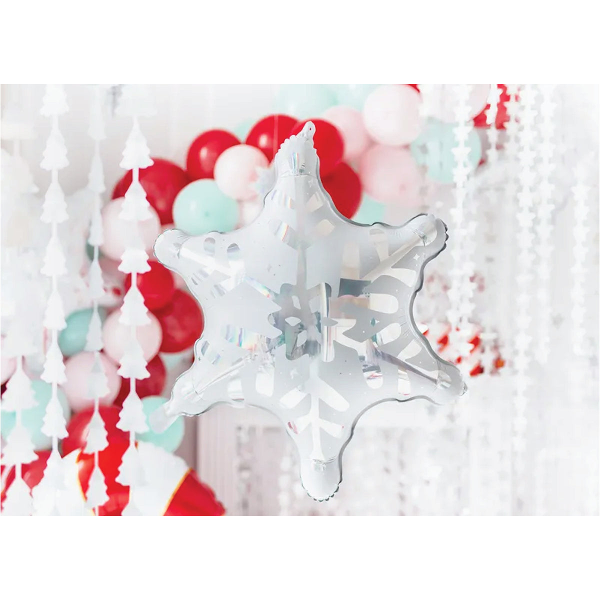 Holographic Snowflake Balloon 22in Displayed