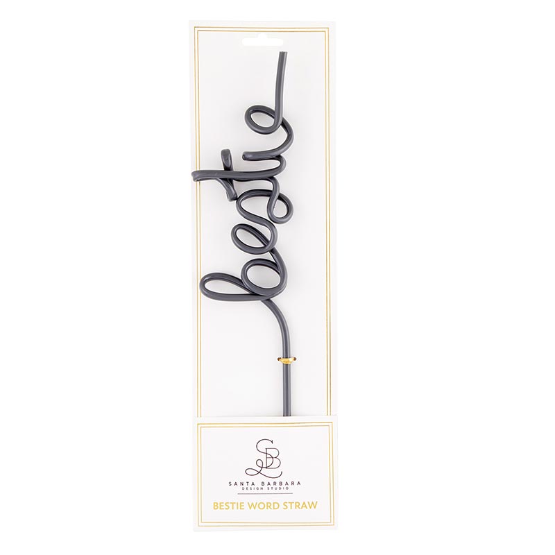 Black Bestie Plastic Word Straw Packaged