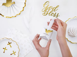 Gold God Bless Cake Topper Table Setting