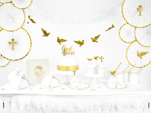 Gold God Bless Cake Topper Party Setup