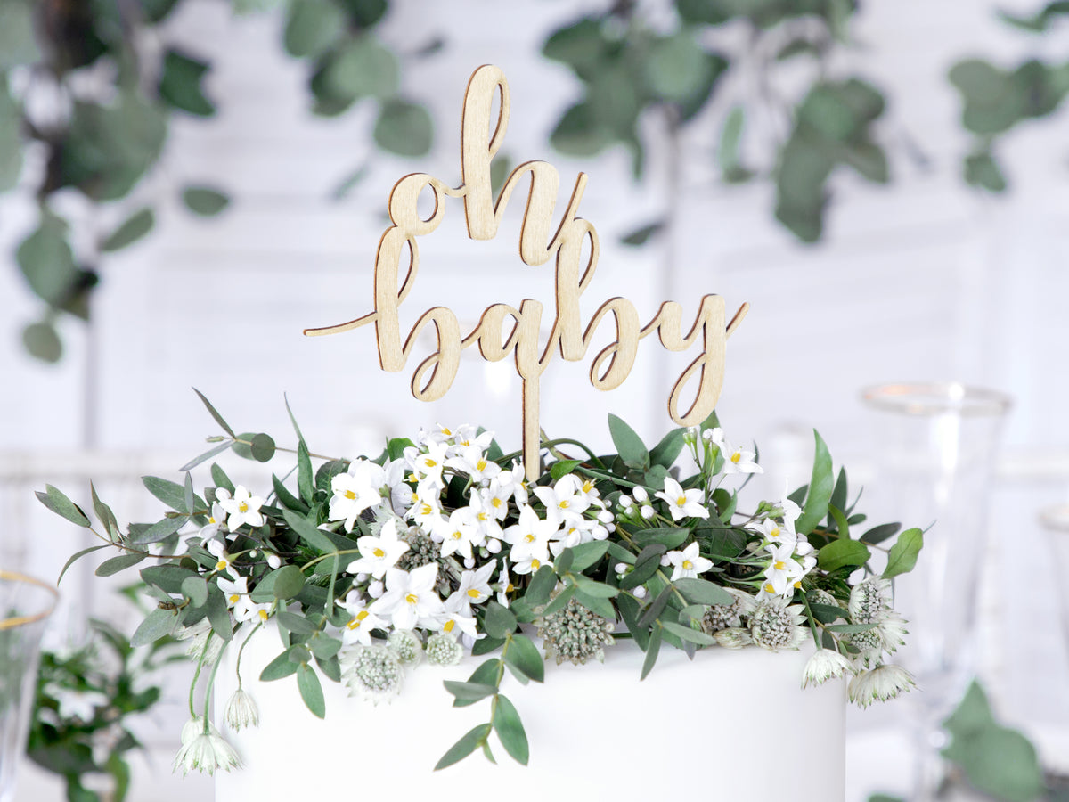 Oh Baby Shower Cake Topper Botanical Decor