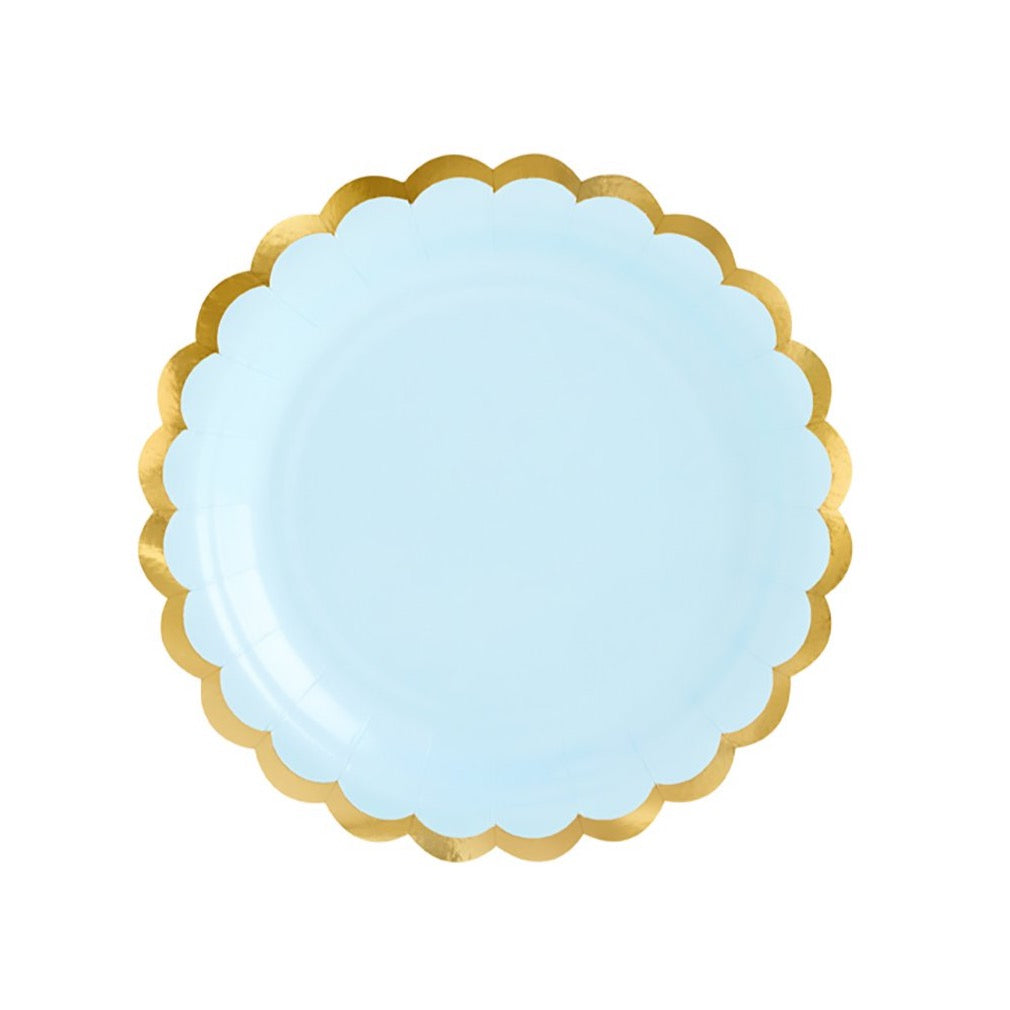 Light Blue Gold-Trimmed Scalloped Dessert Plates 6ct | The Party Darling