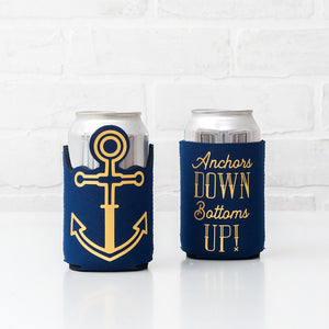 Nautical Anchors Down Bottoms Up Can Coozie - The Party Darling