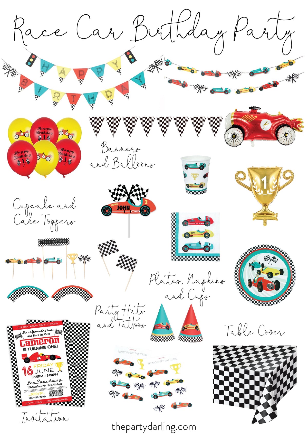 Vintage Race Car Cupcake Toppers & Wrappers | The Party Darling