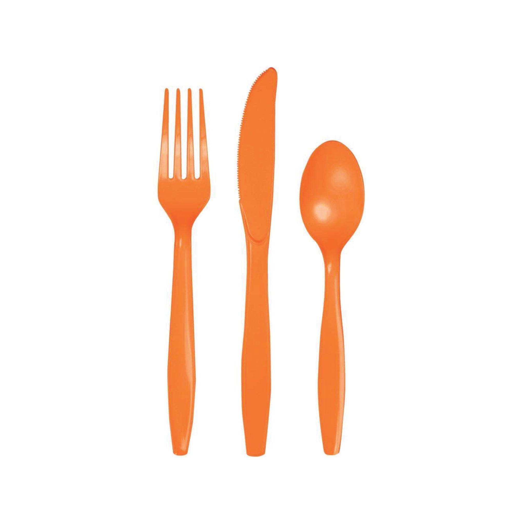 Orange Premium Plastic Cutlery Service for 8 | The Party Darling