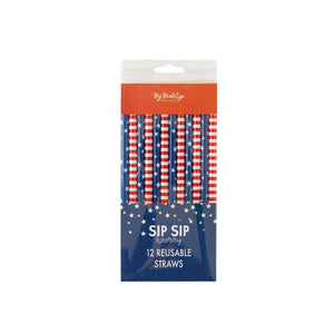 Patriotic Stars & Stripes Reusable Plastic Straws 12ct | The Party Darling