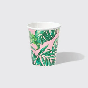 Pink Palm Leaf Paper Cups 10ct - The Party Darling