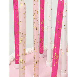 Pink Tones Glitter Birthday Candles 16ct on Cake